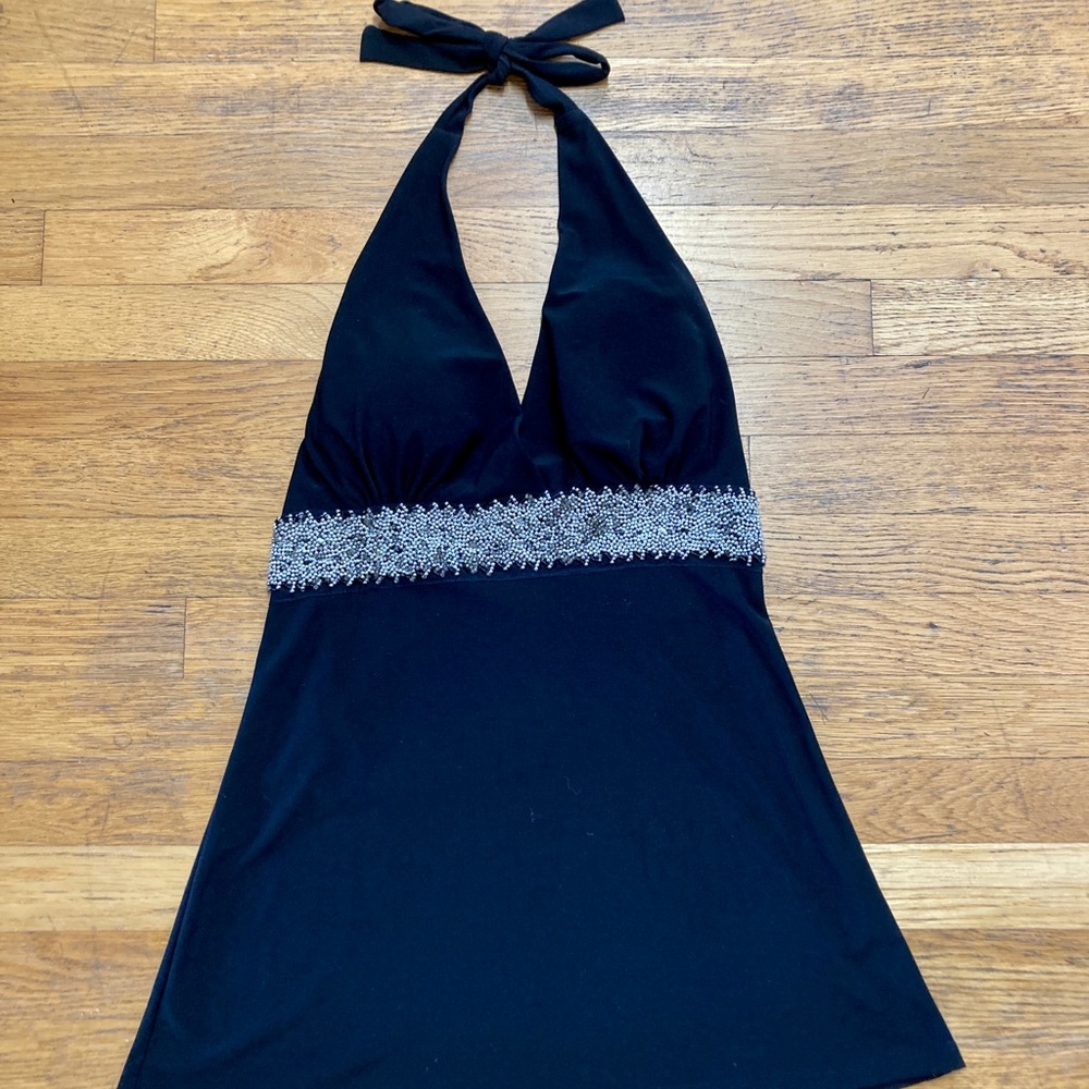 Black Halter Top with Silver Beaded Embellishment